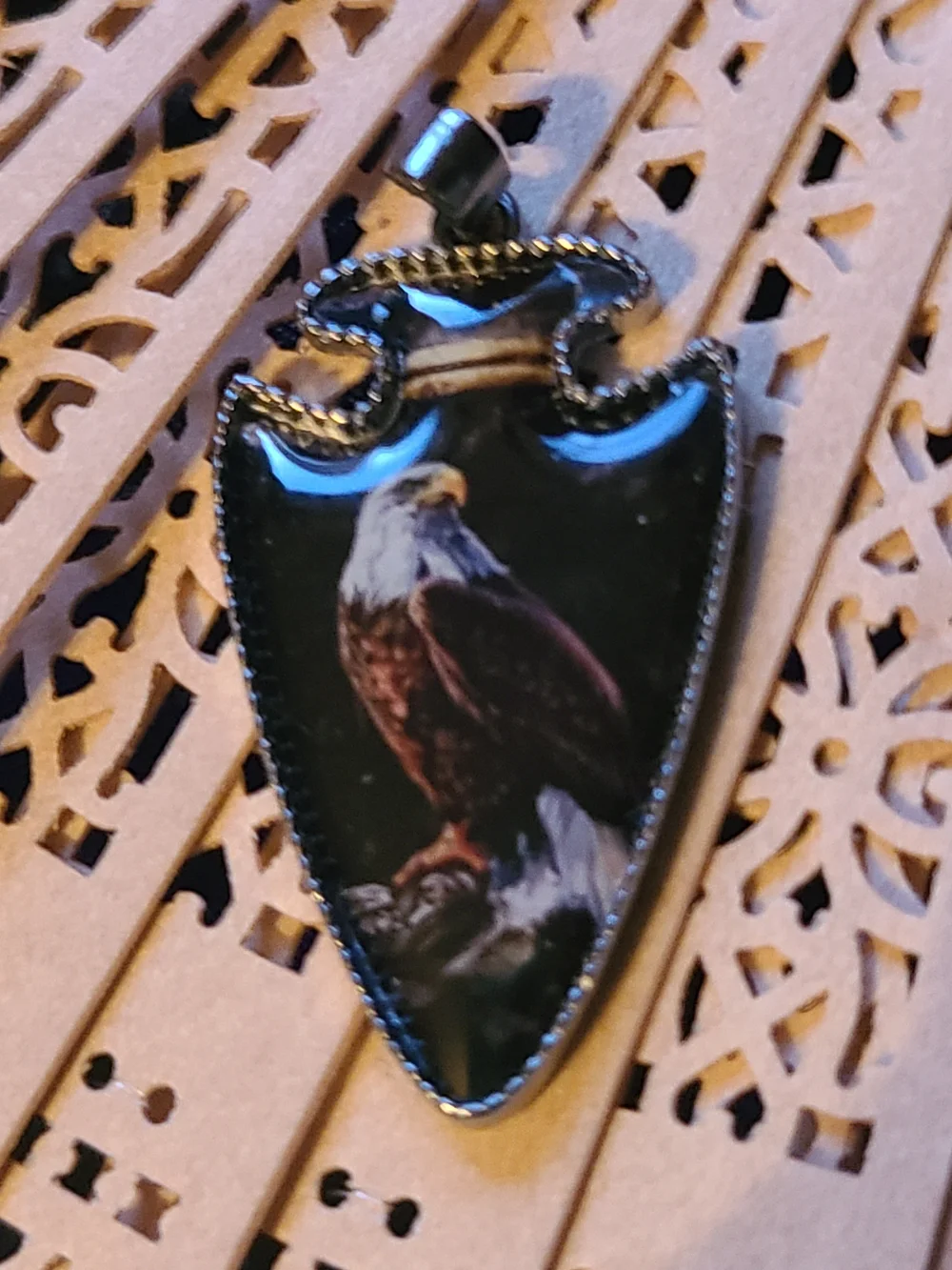 Vintage Men's Eagle Shield Pendant in Black and Brown